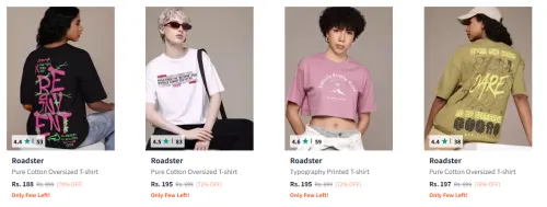 Image of Roadster The Life Co. Printed Oversized T-shirt Starting At @₹188