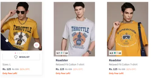 Image of Roadster The Lifestyle Co. Men Printed Relaxed Fit Pure Cotton T-shirt Starting Price @₹125
