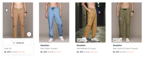 Image of Roadster The Lifestyle Co. Men Relaxed Fit Cargos Starting At @₹475
