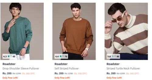 Image of Roadster The Lifestyle Co. Sleeve Pullover Starting At ₹399