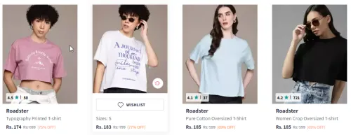 Image of Roadster The Lifestyle Co. Typography Printed Oversized T-shirt Starting Price @₹174