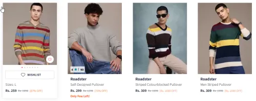 Image of Roadster The Lifestyle Co. V Neck Pullover Starting At @₹259