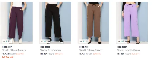 Image of Roadster The Lifestyle Co Women Straight-Fit Cargo Trousers Starting At @₹339