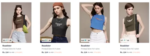 Image of Roadster Typography Slim Fit Crop T-shirt Starting @ ₹114