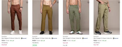 Image of Roadster upto 80% Off on Men's Trousers 