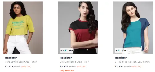 Image of Roadster Women Fashion Crop T-shirt Starting @ ₹139