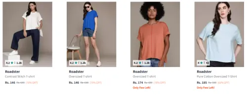 Image of Roadster Women Fashion T-shirt Starting @ ₹146