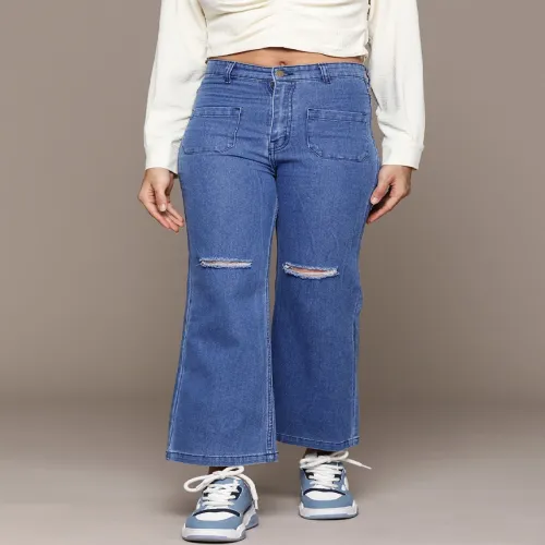 Image of Roadster Women Flared High-Rise Slash Knee Stretchable Jeans