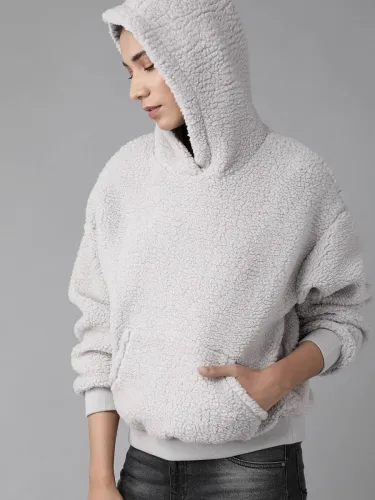 Image of Roadster Women Full Sleeve Solid Hooded Sweatshirt