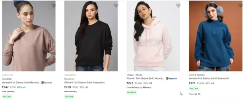 Image of Roadster Women Full Sleeve Solid Sweatshirt @ Up to 80-90% Discount
