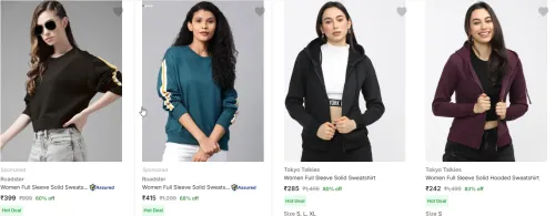 Image of Roadster Women Full Sleeve Solid Sweatshirt @ Up to 85% Discount
