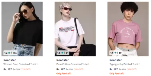 Image of Roadster Women Oversized Crop T-shirt Starting At @₹167