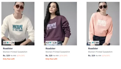Image of Roadster Women Printed Sweatshirt Starting At ₹329