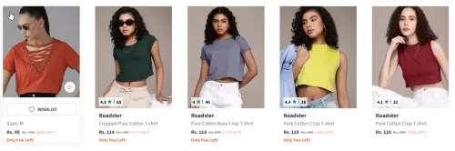 Image of Roadster Women Pure Cotton Top Starting At ₹95