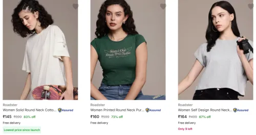 Image of Roadster Women's T Shirts Minimum 80% Discount