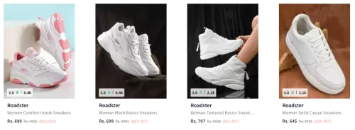 Image of Roadster Women Sneakers starting @ ₹645 up to 86% Discount
