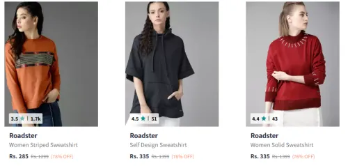 Image of Roadster women Sweatshirts Starts ₹285