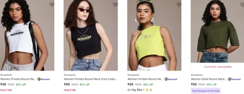 Image of Roadster Women T-shirts Starting @ ₹89