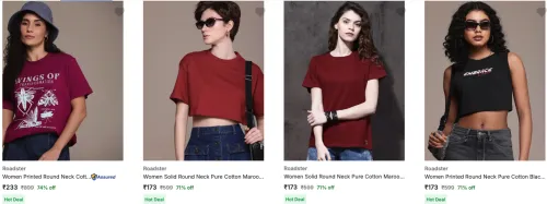 Image of Roadster Women's T-shirts at minimum 70% Discount