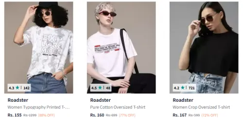 Image of Roadster Women Typography Printed Pure Cotton T-shirt Starting At @₹132