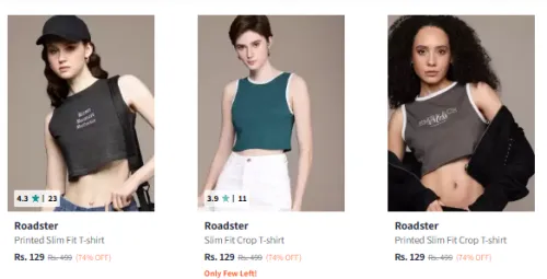 Image of Roadster Women's Crop Tshirt Starting @₹129