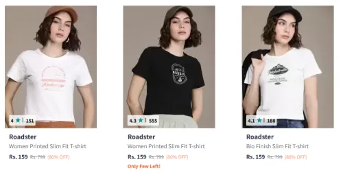 Image of Roadster Women's Tshirt Upto 90% Discount