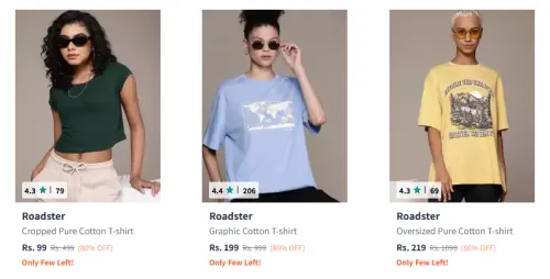 Image of Roadster Women's T-shirts starting at ₹99