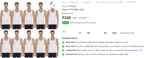 Image of Rupa TOPMAN Pack of 10 Men Vest