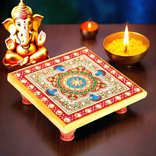 Image of RUSHVILLE Marble All Purpose Chowki (Beige, Pack of 1)