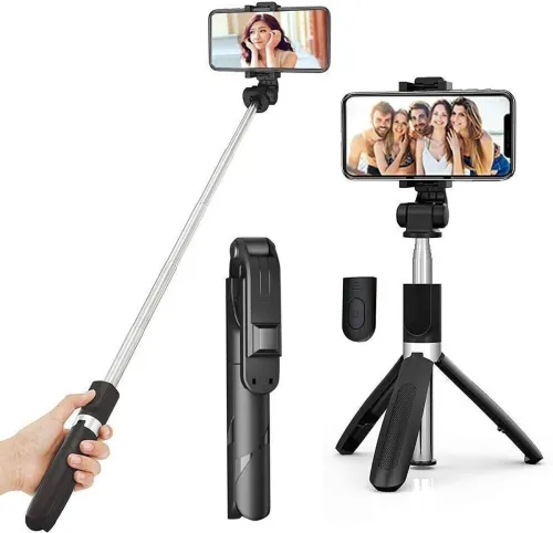 Image of Rutba Bluetooth Selfie Stick (silver black, Remote Included)