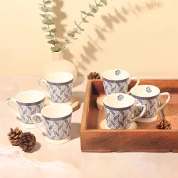Saavre AITNE Bone China Blue Leaf Tea Cups Set of 6