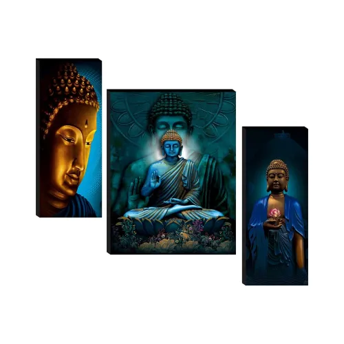 Image of SAF paintings SAF-JM31045 Buddha Wall Painting with Frame for Home Decor (Set of 3, 12