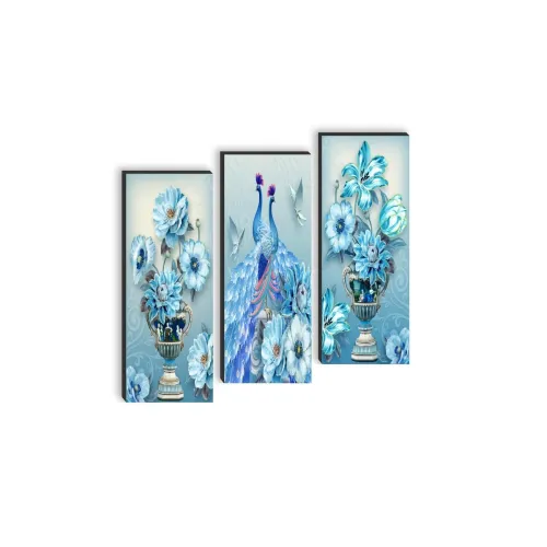 Image of SAF Peacock Flower Pot Wall Paintings Set of 3