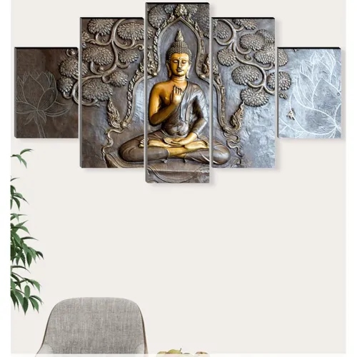 Image of SAF Set Of 5 Buddha Uv Textured Modern Art Religious