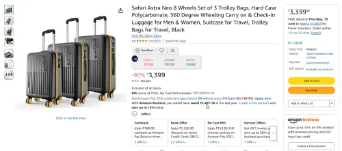 Image of Safari Astra Neo Polycarbonate 3 Pc Trolley Set