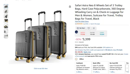 Image of Safari Astra Neo 8 Wheels Set of 3 Trolley Bags
