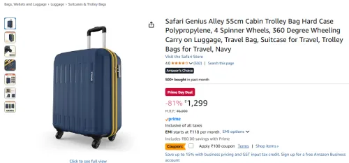 Image of Safari Genius Alley 55cm Cabin Trolley Bag