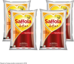 Saffola Active, Rich in Omega 3 & Oryzanol, Multi-Source Edible Rice Bran & SoyaBean Blended Oil Pouch  (4 x 1 L)