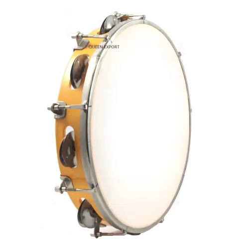 Image of Sai Musicals Tambourine, generic hand percussion, fibre daffli, yellow, single unit.