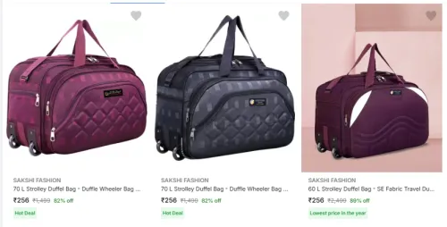 Image of SAKSHI FASHION 70L Strolley Duffel Bag – Just ₹248