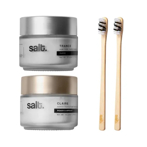 Image of Salt. Claire Day & Trance Night Tooth Powder Combo + 2 Bamboo Brushes 
