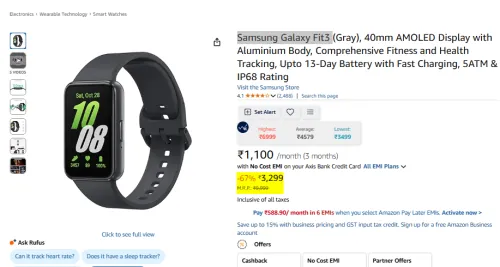 Image of Samsung Galaxy Fit3 40mm AMOLED Display Smart Watches