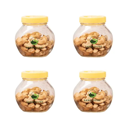 Image of SAND DUNE Set of 4, 200 ml Each Storage Glass Jar Yellow Plastic Cap