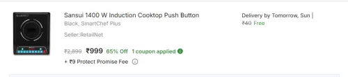 Image of Sansui 1400 W Induction Cooktop Push Button (Black, Smart Chef Plus)