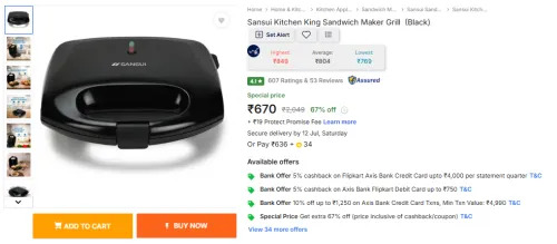 Image of Sansui Kitchen King Sandwich Maker Grill& (Black) .