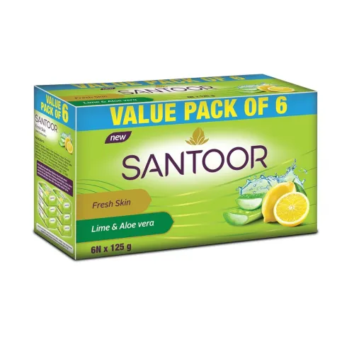 Image of Santoor Fresh Skin Aloe Vera & Lime Bathing Soap with Nourishing & Anti-Aging P