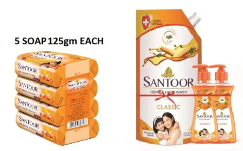 Image of Santoor Sandal & Turmeric Soap & Hand Wash Combo (8 Items)