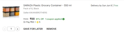 Image of SARAZA Plastic Grocery Container - 550 ml