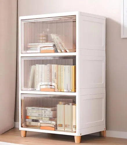 Image of Sasimo 3-Door 3-Shelf Plastic foldable Cupboard