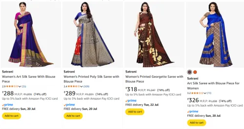 Image of Satrani Women's Sarees at minimum 74% Discount
